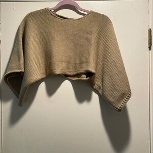 Source Unknown Tan Knit Poncho Short Large Sleeve Cropped Sweater